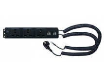 Электрический блок (черный; 1 LAN порт и 3 розетки ) с проводом напряжения и для интернета (спиральной формы) DGZ005
