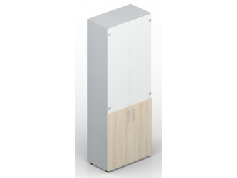 Шкаф  для документов (2 белые матовые стеклянные двери, 4 полки, ручки - алюминий) OMHS834BLBLBL