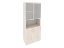 Шкаф высокий широкий (2 низких фасада ЛДСП + 2 низких фасада стекло в раме) O.ST-1.4R